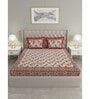Red Floral 600 TC Cotton Double King Sized Bedsheet With 2 Pillow Covers