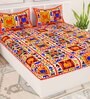 Blue Traditional 120 TC Cotton Queen Sized Bedsheet with 2 Pillow Cover
