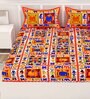 Blue Traditional 120 TC Cotton Queen Sized Bedsheet with 2 Pillow Cover