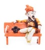 Orange Lord Sitting Ganesha Statue Idol Resting Ganpati Figurine