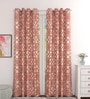 Orange Polycotton Geometric Light Filtering Eyelet 7 Feet Door Curtains (2 Pc)