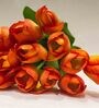 Orange Polyester Fabric Artificial Tulip Flower Bunch