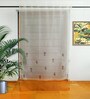 Orange Polyester Floral 7ft Sheer Fabric Loops Door Curtain