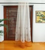 Orange Polyester Floral 7ft Sheer Fabric Loops Door Curtain