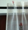 Orange Polyester Floral 7ft Sheer Fabric Loops Door Curtain