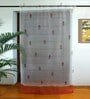 Orange Polyester Floral 7ft Sheer Fabric Loops Door Curtain