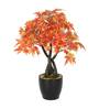 Polyester Orange Japanese Maple Bonsai With Glossy Ceramic Pot Artificial Plants