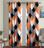 Multicolor Geometric Polyester 7 Ft Semisheer Eyelet Door Curtains (Set of 2)