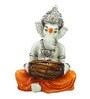 Orange Polyresin Lord Ganesha Playing Dholak Idol