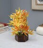 Orange Polyster Japanese Maple Leaves Artificial Plant With Wooden Pot