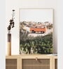 orange retro camper van in the dunes, coastal wall art