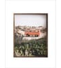 orange retro camper van in the dunes, coastal wall art