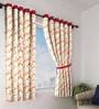 Orange Semisheer Polyester 5 Feet Eyelet Window Curtains Set of 2