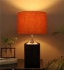 Hazel Orange Fabric Shade Night Lamp With Wood Base