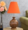 Raphael Orange Fabric Shade Night Lamp With Wood Base