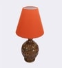 Raphael Orange Fabric Shade Night Lamp With Wood Base