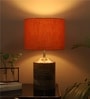 Ebenezer Orange Fabric Shade Night Lamp With Wood Base