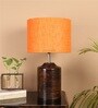Hazel Orange Fabric Shade Night Lamp With Wood Base
