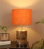 Ebenezer Orange Fabric Shade Night Lamp With Wood Base