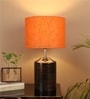 Hazel Orange Fabric Shade Night Lamp With Wood Base