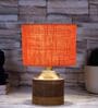 Orange Shade Table Lamp With Wood Base