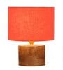 Orange Shade Table Lamp With Wood Base