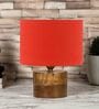 Orange Shade Table Lamp With Wood Base