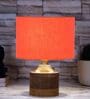 Orange Shade Table Lamp With Wood Base