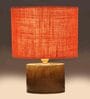 Orange Shade Table Lamp With Wood Base