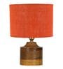 Orange Shade Table Lamp With Wood Base