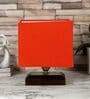 Orange Shade Table Lamp With Wood Base