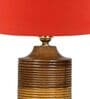 Orange Shade Table Lamp With Wood Base