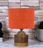 Orange Shade Table Lamp With Wood Base