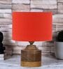 Orange Shade Table Lamp With Wood Base