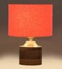 Orange Shade Table Lamp With Wood Base