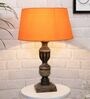 Orange Shade Table Lamp With Wooden Base
