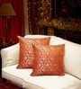 Orange Silk blend Brocade Meenakari Morpankh  16x16 inches Cushion Covers (Set of 2)