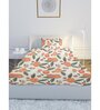 Orange Floral 144 TC Cotton Single Bedsheet with 1 Pillow Cover