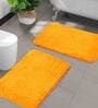 Orange Solid Microfibre 20x14 Inches AntiSkid Bath Mat (Set of 2)