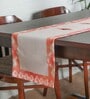 Orange Striped Polycanvas (12 x84)  Hand Embroidered Motif and Tassels Table Runner