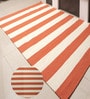 Orange Stripes Wool 7X4 Feet Hand Woven Carpet