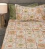 Orange Stylized Floral Motifs 210 TC 100% Cotton Superking Bedsheet with 2 Pillow Covers