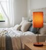Orange Texture Cylinder Fabric Shade Table Lamp, Brown Wooden Base Bedside & Desk Light for Bedroom, Living Room & Home Decor