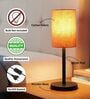 Orange Texture Cylinder Fabric Shade Table Lamp, Minimalist Bedside Lamp with Metal Base for Bedroom, Living Room & Study