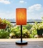 Orange Texture Cylinder Fabric Shade Table Lamp, Minimalist Bedside Lamp with Metal Base for Bedroom, Living Room & Study