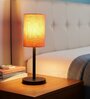 Orange Texture Cylinder Fabric Shade Table Lamp, Minimalist Bedside Lamp with Metal Base for Bedroom, Living Room & Study