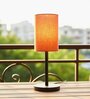 Orange Texture Cylinder Fabric Shade Table Lamp, Minimalist Bedside Lamp with Metal Base for Bedroom, Living Room & Study