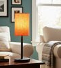 Orange Texture Cylinder Fabric Shade Table Lamp, Minimalist Bedside Lamp with Metal Base for Bedroom, Living Room & Study