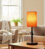 Orange Texture Cylinder Fabric Shade Table Lamp, Minimalist Bedside Lamp with Metal Base for Bedroom, Living Room & Study