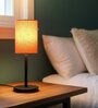 Orange Texture Cylinder Fabric Shade Table Lamp, Minimalist Bedside Lamp with Metal Base for Bedroom, Living Room & Study